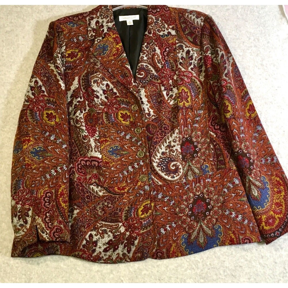 Coldwater Creek Womens XL Tapestry Jacket Red Jeweltone Floral Paisley